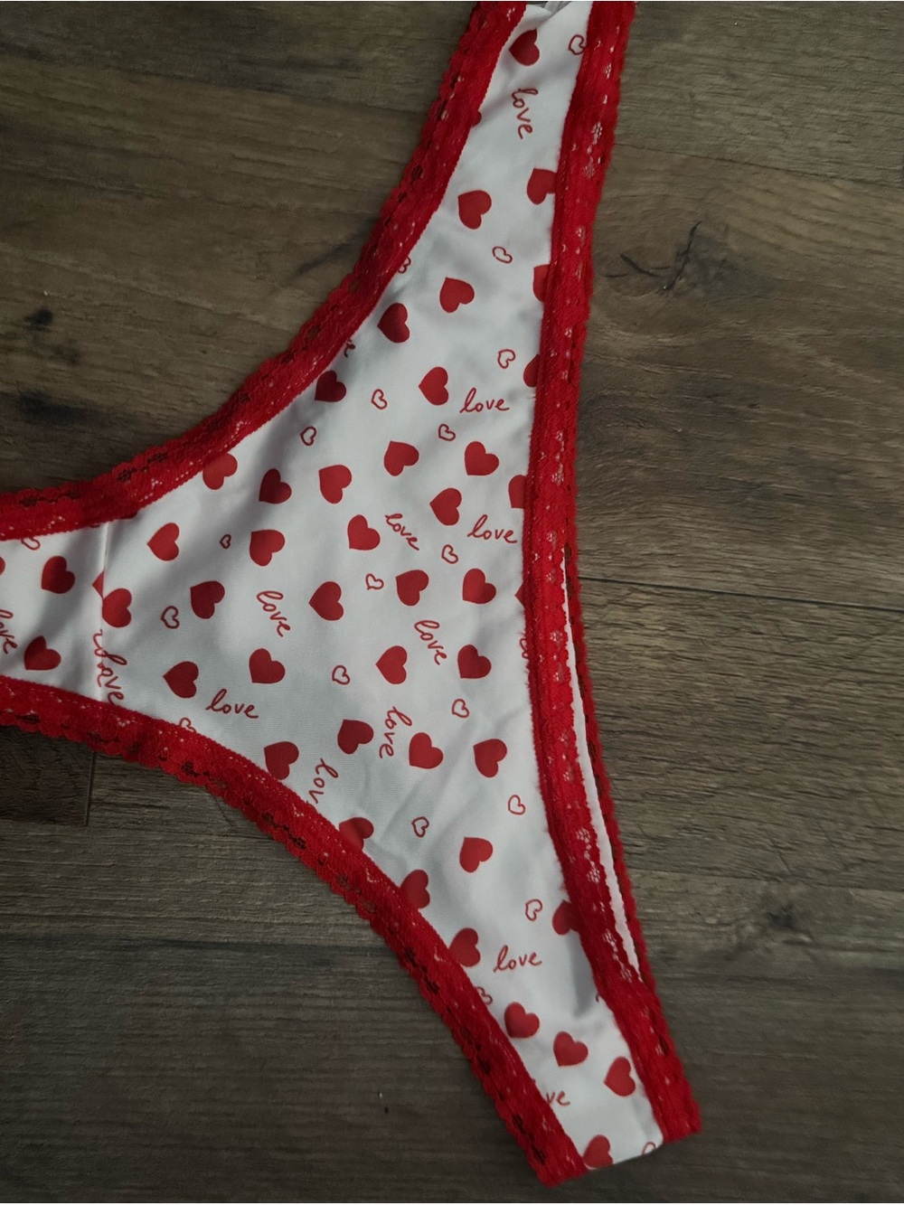 Women's Red Heart Print Lace-Trim Bikini Panty